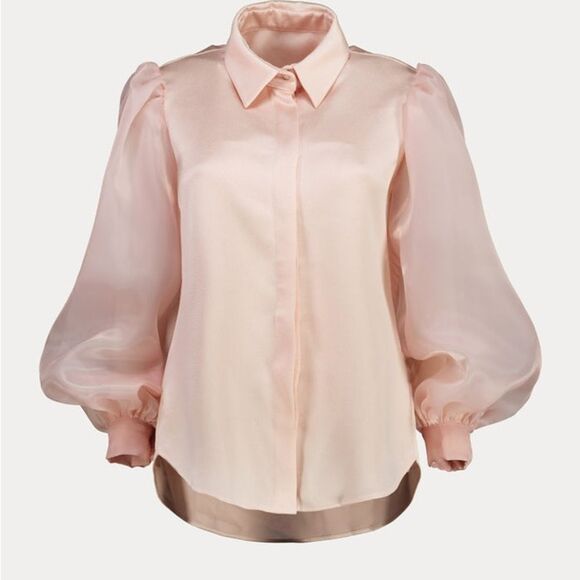 NWT Anthropologie Grey Lab organza sleeve button down blouse in blush sz medium - Picture 1 of 10